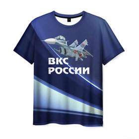 Мужская футболка 3D с принтом ВКС России , 100% полиэфир | прямой крой, круглый вырез горловины, длина до линии бедер | Тематика изображения на принте: su 30 | ввс | вкс | лётчик | окб сухого | пилот | россия | самолёт | су 30