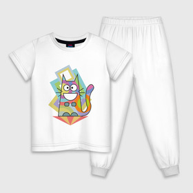Детская пижама хлопок с принтом Психокот , 100% хлопок |  брюки и футболка прямого кроя, без карманов, на брюках мягкая резинка на поясе и по низу штанин
 | абстракция | кот | психоделика
