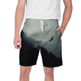 Мужские шорты 3D с принтом Орёл ,  полиэстер 100% | прямой крой, два кармана без застежек по бокам. Мягкая трикотажная резинка на поясе, внутри которой широкие завязки. Длина чуть выше колен | горы | пейзаж | сумерки