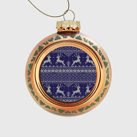 Стеклянный ёлочный шар с принтом Олени , Стекло | Диаметр: 80 мм | арт | вышивка | новый год | олени | свитер