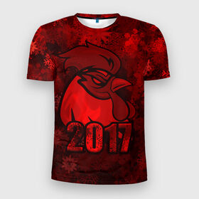 Мужская футболка 3D спортивная с принтом Огненный петух , 100% полиэстер с улучшенными характеристиками | приталенный силуэт, круглая горловина, широкие плечи, сужается к линии бедра | животное | зима | красный | новый год | символ | снежинки