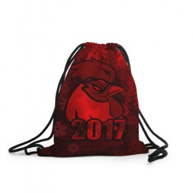 Рюкзак-мешок 3D с принтом Огненный петух , 100% полиэстер | плотность ткани — 200 г/м2, размер — 35 х 45 см; лямки — толстые шнурки, застежка на шнуровке, без карманов и подкладки | Тематика изображения на принте: животное | зима | красный | новый год | символ | снежинки