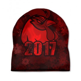 Шапка 3D с принтом Огненный петух , 100% полиэстер | универсальный размер, печать по всей поверхности изделия | животное | зима | красный | новый год | символ | снежинки