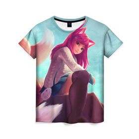 Женская футболка 3D с принтом Cute , 100% полиэфир ( синтетическое хлопкоподобное полотно) | прямой крой, круглый вырез горловины, длина до линии бедер | ahri | battle fox ahri | league of legends | ари | лига легенд