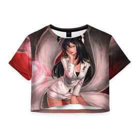 Женская футболка 3D укороченная с принтом Униформа , 100% полиэстер | круглая горловина, длина футболки до линии талии, рукава с отворотами | ahri | battle fox ahri | league of legends | ари | лига легенд