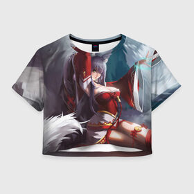 Женская футболка 3D укороченная с принтом Ahri Fox , 100% полиэстер | круглая горловина, длина футболки до линии талии, рукава с отворотами | ahri | battle fox ahri | league of legends | ари | лига легенд