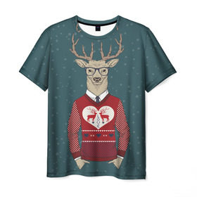 Мужская футболка 3D с принтом Олень хипстер , 100% полиэфир | прямой крой, круглый вырез горловины, длина до линии бедер | hipster | голова животного | животные | олень | олень хипстер | подарок на новый год | хипстер