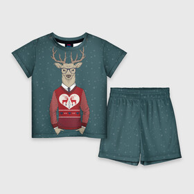 Детский костюм с шортами 3D с принтом Олень хипстер ,  |  | hipster | голова животного | животные | олень | олень хипстер | подарок на новый год | хипстер