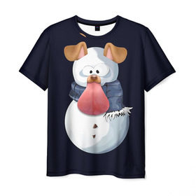 Мужская футболка 3D с принтом Снэпчат собака , 100% полиэфир | прямой крой, круглый вырез горловины, длина до линии бедер | Тематика изображения на принте: snapchat | радуга | снеговик | снэпчат | уши | фильтр | язык