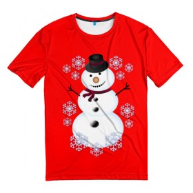 Мужская футболка 3D с принтом Снеговик , 100% полиэфир | прямой крой, круглый вырез горловины, длина до линии бедер | Тематика изображения на принте: 2017 | дед мороз | зима | новый год | снеговик | снежинки