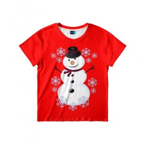 Детская футболка 3D с принтом Снеговик , 100% гипоаллергенный полиэфир | прямой крой, круглый вырез горловины, длина до линии бедер, чуть спущенное плечо, ткань немного тянется | 2017 | дед мороз | зима | новый год | снеговик | снежинки