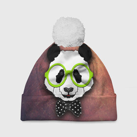 Шапка 3D c помпоном с принтом Панда в очках , 100% полиэстер | универсальный размер, печать по всей поверхности изделия | модные животные | панда | панда в очках | прикольные картинки