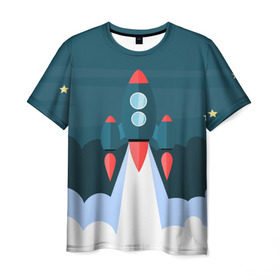 Мужская футболка 3D с принтом Ракета , 100% полиэфир | прямой крой, круглый вырез горловины, длина до линии бедер | звёзды | космический корабль | космическое пространство | космос | созвездие