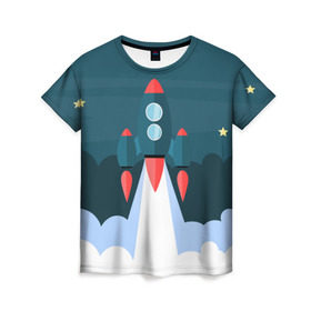 Женская футболка 3D с принтом Ракета , 100% полиэфир ( синтетическое хлопкоподобное полотно) | прямой крой, круглый вырез горловины, длина до линии бедер | Тематика изображения на принте: звёзды | космический корабль | космическое пространство | космос | созвездие
