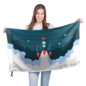 Флаг 3D с принтом Ракета , 100% полиэстер | плотность ткани — 95 г/м2, размер — 67 х 109 см. Принт наносится с одной стороны | звёзды | космический корабль | космическое пространство | космос | созвездие