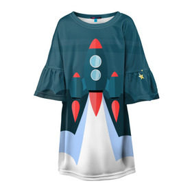 Детское платье 3D с принтом Ракета , 100% полиэстер | прямой силуэт, чуть расширенный к низу. Круглая горловина, на рукавах — воланы | Тематика изображения на принте: звёзды | космический корабль | космическое пространство | космос | созвездие
