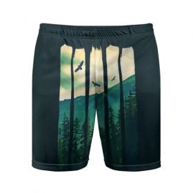 Мужские шорты 3D спортивные с принтом Green Life ,  |  | bird | forest | green | mountain | nature | гора | дерево | деревья | зеленый | лес | природа | птицы