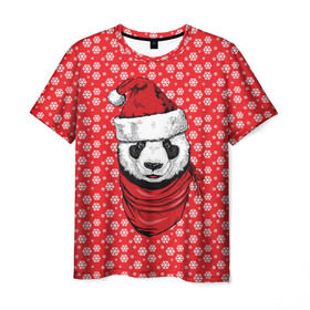 Мужская футболка 3D с принтом Панда Клаус , 100% полиэфир | прямой крой, круглый вырез горловины, длина до линии бедер | animal | bear | beast | claus | panda | santa | дед мороз | елка | зверь | клаус | медведь | новый год | панда | рождество | санта | снег