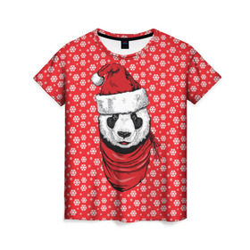 Женская футболка 3D с принтом Панда Клаус , 100% полиэфир ( синтетическое хлопкоподобное полотно) | прямой крой, круглый вырез горловины, длина до линии бедер | animal | bear | beast | claus | panda | santa | дед мороз | елка | зверь | клаус | медведь | новый год | панда | рождество | санта | снег