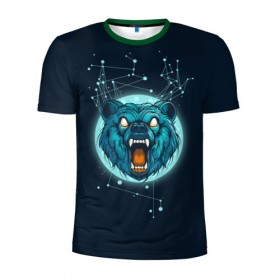 Мужская футболка 3D спортивная с принтом Космический медведь , 100% полиэстер с улучшенными характеристиками | приталенный силуэт, круглая горловина, широкие плечи, сужается к линии бедра | bear | galaxy | moon | planet | rage | roar | space | universe | галактика | космос | луна | медведь | рык