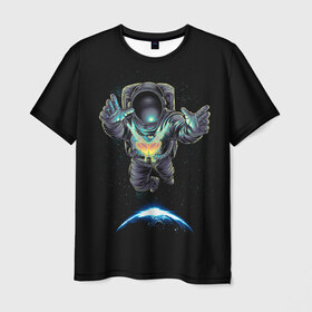 Мужская футболка 3D с принтом Космическая бабочка , 100% полиэфир | прямой крой, круглый вырез горловины, длина до линии бедер | astro | butterfly | galaxy | planet | space | star | бабочка | галактика | звезда | земля | космонавт | космос | планета