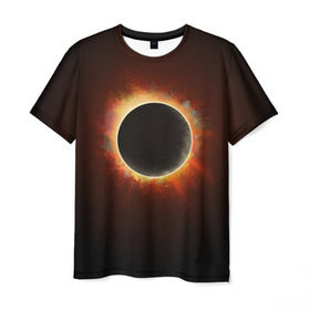 Мужская футболка 3D с принтом Солнечное затмение , 100% полиэфир | прямой крой, круглый вырез горловины, длина до линии бедер | eclipse | moon | planet | solar | space | star | sun | затмение | звезда | космос | луна | планета | солнце
