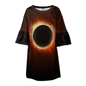 Детское платье 3D с принтом Солнечное затмение , 100% полиэстер | прямой силуэт, чуть расширенный к низу. Круглая горловина, на рукавах — воланы | eclipse | moon | planet | solar | space | star | sun | затмение | звезда | космос | луна | планета | солнце