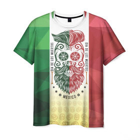 Мужская футболка 3D с принтом Мексика , 100% полиэфир | прямой крой, круглый вырез горловины, длина до линии бедер | мексика | флаг | череп
