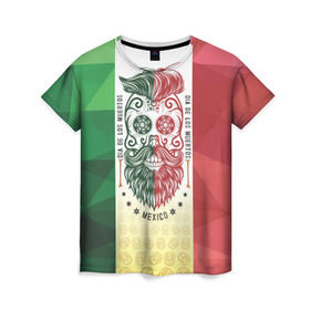 Женская футболка 3D с принтом Мексика , 100% полиэфир ( синтетическое хлопкоподобное полотно) | прямой крой, круглый вырез горловины, длина до линии бедер | мексика | флаг | череп