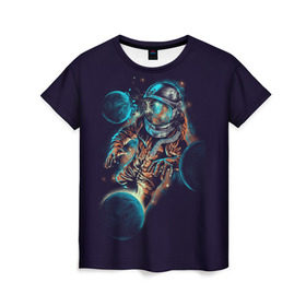 Женская футболка 3D с принтом Космический удар , 100% полиэфир ( синтетическое хлопкоподобное полотно) | прямой крой, круглый вырез горловины, длина до линии бедер | Тематика изображения на принте: cosmonaut | galaxy | planet | space | star | астронавт | галактика | звезда | космонавт | космос | планета