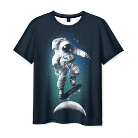 Мужская футболка 3D с принтом Космический скейтбординг , 100% полиэфир | прямой крой, круглый вырез горловины, длина до линии бедер | cosmonaut | galaxy | planet | skate | space | star | галактика | звезды | космонавт | космос | планета | скейт