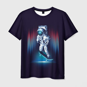Мужская футболка 3D с принтом Космический скейтбордист , 100% полиэфир | прямой крой, круглый вырез горловины, длина до линии бедер | Тематика изображения на принте: 