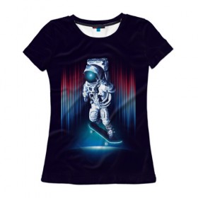 Женская футболка 3D с принтом Космический скейтбордист , 100% полиэфир ( синтетическое хлопкоподобное полотно) | прямой крой, круглый вырез горловины, длина до линии бедер | 