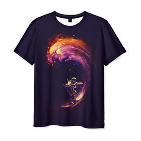 Мужская футболка 3D с принтом Космический серфинг , 100% полиэфир | прямой крой, круглый вырез горловины, длина до линии бедер | cosmonaut | galaxy | planet | space | star | surf | галактика | звезды | космонавт | космос | планета | серф