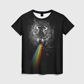 Женская футболка 3D с принтом Космический тигр , 100% полиэфир ( синтетическое хлопкоподобное полотно) | прямой крой, круглый вырез горловины, длина до линии бедер | 