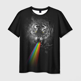Мужская футболка 3D с принтом Космический тигр , 100% полиэфир | прямой крой, круглый вырез горловины, длина до линии бедер | Тематика изображения на принте: 