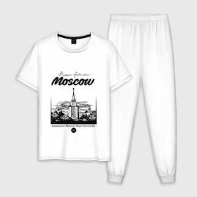 Мужская пижама хлопок с принтом Москва - МГУ , 100% хлопок | брюки и футболка прямого кроя, без карманов, на брюках мягкая резинка на поясе и по низу штанин
 | 