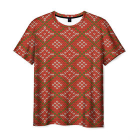 Мужская футболка 3D с принтом Простой свитер , 100% полиэфир | прямой крой, круглый вырез горловины, длина до линии бедер | Тематика изображения на принте: зима | нг | новый год | норвежские узоры | рождество | свитер | снег
