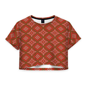 Женская футболка 3D укороченная с принтом Простой свитер , 100% полиэстер | круглая горловина, длина футболки до линии талии, рукава с отворотами | зима | нг | новый год | норвежские узоры | рождество | свитер | снег
