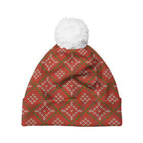 Шапка 3D c помпоном с принтом Простой свитер , 100% полиэстер | универсальный размер, печать по всей поверхности изделия | зима | нг | новый год | норвежские узоры | рождество | свитер | снег
