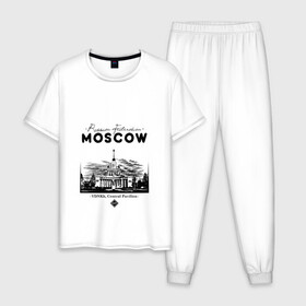 Мужская пижама хлопок с принтом Москва, ВДНХ , 100% хлопок | брюки и футболка прямого кроя, без карманов, на брюках мягкая резинка на поясе и по низу штанин
 | 
