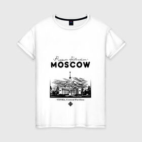 Женская футболка хлопок с принтом Москва, ВДНХ , 100% хлопок | прямой крой, круглый вырез горловины, длина до линии бедер, слегка спущенное плечо | 