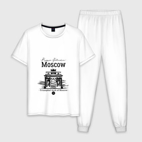Мужская пижама хлопок с принтом Москва, Триумфальная Арка , 100% хлопок | брюки и футболка прямого кроя, без карманов, на брюках мягкая резинка на поясе и по низу штанин
 | 