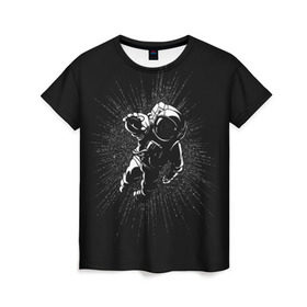 Женская футболка 3D с принтом Космическое прикосновение , 100% полиэфир ( синтетическое хлопкоподобное полотно) | прямой крой, круглый вырез горловины, длина до линии бедер | astro | cosmo | galaxy | planet | space | star | астронавт | галактика | звезды | космонавт | космос | планета