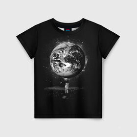 Детская футболка 3D с принтом Взгляд на землю , 100% гипоаллергенный полиэфир | прямой крой, круглый вырез горловины, длина до линии бедер, чуть спущенное плечо, ткань немного тянется | astro | cosmo | galaxy | moon | planet | space | star | автронавт | галактика | звезды | земля | космонавт | космос | луна | планета