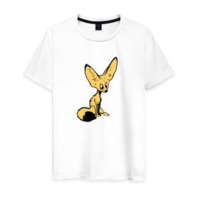 Мужская футболка хлопок с принтом Лисенок , 100% хлопок | прямой крой, круглый вырез горловины, длина до линии бедер, слегка спущенное плечо. | животное | лиса | фенек