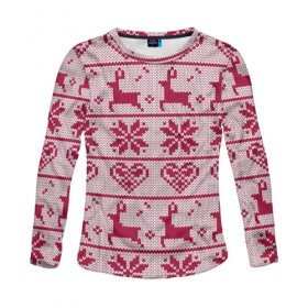 Женский лонгслив 3D с принтом Розовый свитер , 100% полиэстер | длинные рукава, круглый вырез горловины, полуприлегающий силуэт | ангел | ёлка | ель | зима | колокольчик | нг | новый год | олень | рождество | санта | свитер | снег