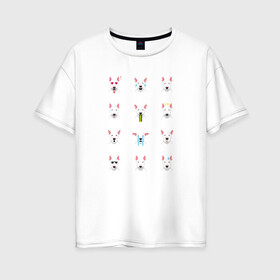 Женская футболка хлопок Oversize с принтом 12 эмоций бультерьера , 100% хлопок | свободный крой, круглый ворот, спущенный рукав, длина до линии бедер
 | emoji | булечка | булик | буль | бультерьер | смайл | собака | эмоджи | эмодзи