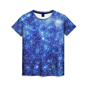 Женская футболка 3D с принтом Новогодний блеск , 100% полиэфир ( синтетическое хлопкоподобное полотно) | прямой крой, круглый вырез горловины, длина до линии бедер | зима | конфетти | синий | снег