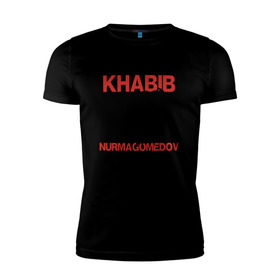 Мужская футболка премиум с принтом Хабиб Нурмагомедов , 92% хлопок, 8% лайкра | приталенный силуэт, круглый вырез ворота, длина до линии бедра, короткий рукав | khabib | nurmagomedov